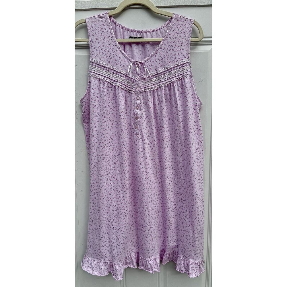 Earth Angels Pink Floral Nightgown Cotton Sleeveless Midi Side M Cottagecore